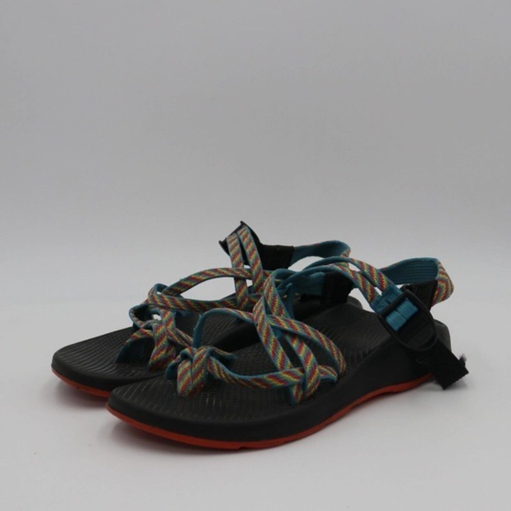 CHACO Cloud Womens Size US 7 Sandals Black Blue Pattern Strappy Hiking S…